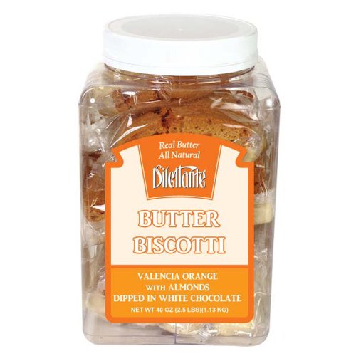 Valencia Orange Butter Biscotti Dipped in White Chocolate by Dilettante Chocolates - 18 pieces 
