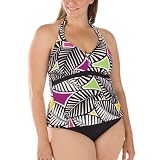 Women's Plus Size Mossimo Black: Halter Tankini Top-Graphic Leaves Ebony