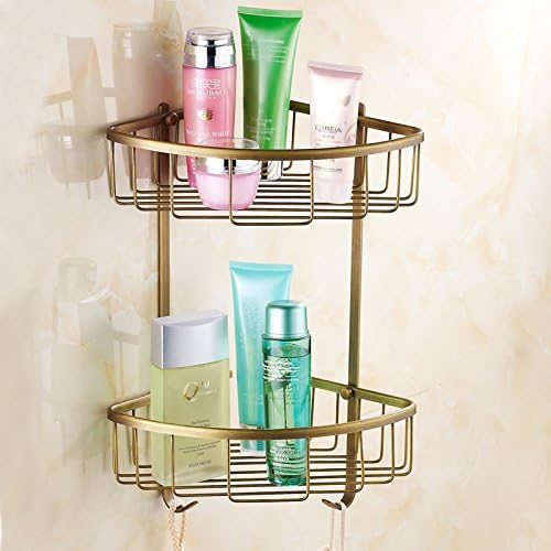 Yannlii Chrome 1 Tier Basket Shelf Antique Brass Space Aluminum Shower Corner Caddy Basket for Bathroom Wall Mount Corner Shelf Bathroom Accessory High Quality Storage Basket