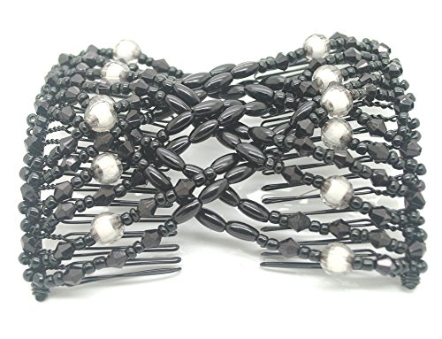 Casualfashion 24 Colors Ez Stretch Hair Comb Magic Hand-beaded Hair Styling Combs Clips (Black)