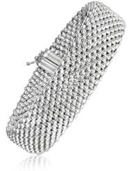 Sterling Silver Flat Design Mesh Bracelet with Rhodium Plating