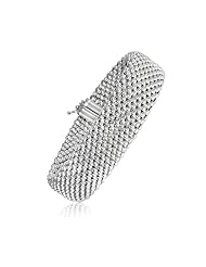 Sterling Silver Flat Design Mesh Bracelet with Rhodium Plating