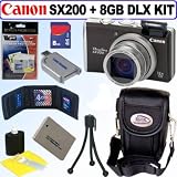 Canon – Power Shot SX 200 IS – Appareil photo compact numérique Noir + 8GB Kit Accessoires Somptueux