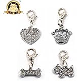 CatYou 4 PCS Set in Different Shapes, Bling Rhinestone Pet Cat Dog Necklace Collar Charm Pendant Jewelry