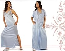 Women's Full length Silk Sheer Nightgown & Robe Set