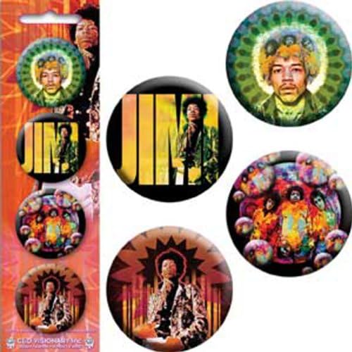 Licenses Products Jimi Hendrix-Mastermind-JIMI-Bubbles-Guitar God 1.25" Button Set, 4-Piece