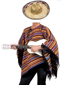 Mexikaner Kostüm Set - Poncho und bunter Sombrero