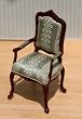 Dollhouse Miniature Upholstered Mahogany Arm Chair in Green
