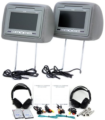 Valor HRP-70G Dual 7-Inch Complete Headrest Monitor Set with Dual DVD's Built-In and Wireless Headphones