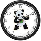 Ping Pong Playing Baby Giant Panda or Panda Bear Animal Wall Clock by WatchBuddy Timepieces (Black Frame)