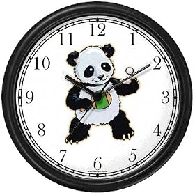 Ping Pong Playing Baby Giant Panda or Panda Bear Animal Wall Clock by WatchBuddy Timepieces (Black Frame)