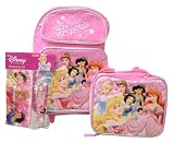 Disney Princess the Best Rolling Backpack Fill Size Luggage with Lunch Bag & School Supplys 6 Pcs Set