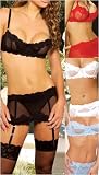 Plus Size Mesh Bra w/ Garter Skirt in Black, White, Blue, or Red 1x 2x 3x