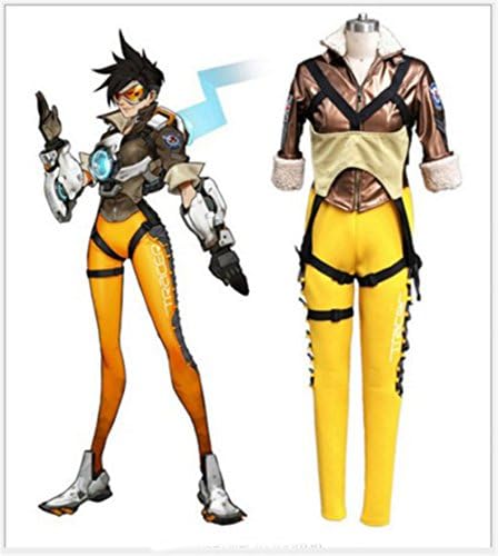 Overwatch Tracer Lena Oxton Uniform Women Cosplay Costume Yellow