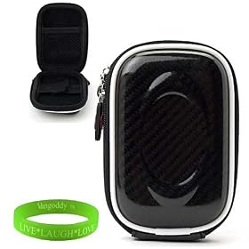 Durable and Elegant Slim Digital Camera Hard Case for your Canon Powershot 300 Series: ELPH 320 HS , 310 HS , 300 HS in Carbon Fiber Black , interior lined with nylon preventing scratches + Green Vangoddy Bracelet!!!