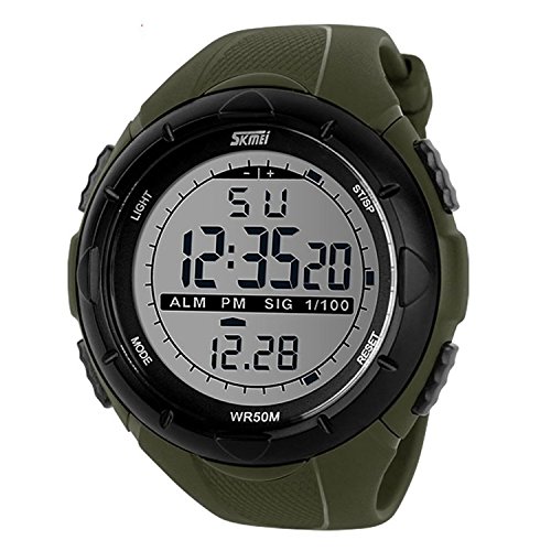 Gosasa Men's Military Style Digital LCD Display Waterproof Sports Wrist Watch - Green