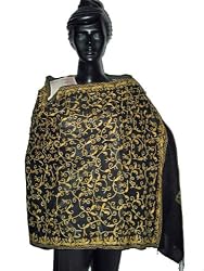 Black Wraps Shawls Crewel Embroidery Kashmiri Pashmina Shawl