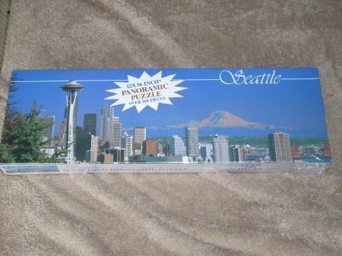 Seattle 12"x36" Panoramic Puzzle Over 500 Pieces. Photograph by Craig Tuttle. #10022 Impact. Snow-capped peak of Mt Ranier, Space Needle and Downtown. by Impact Photographics