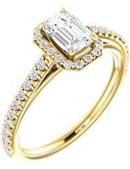 10K Yellow Gold Emerald Cut Diamond Halo-Style Ring -- LIFETIME WARRANTY