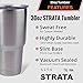 Stainless Steel Tumbler - STRATA 30 oz. Highly Insulated Rambler - No Sweat Thermos-304 Double Walled Stainless Steel w/ Copper Lining- Seamless Anti-Microbial Design with Travel Lid