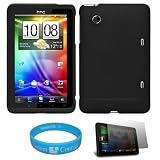Black Two Piece Snap-On Shiled Protector Case for HTC Flyer Tablet also compatible with Sprint HTC EVO View 4G Android Tablet + Scratch Guard Clear Screen Protector + SumacLife TM Wisdom*Courage Wristband