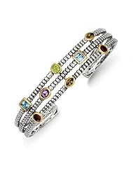 Sterling Silver 1.74ct 14K Gold 1.74tw Gemstone Cuff Vintage Style Bracelet