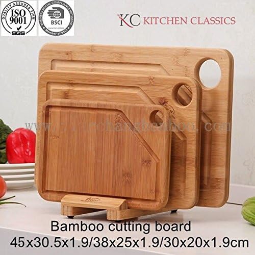 Best Quality Professional Extra Large Organic Bamboo Cutting Board Set of 3 with Stand and Deep Juice Groove KC Kitchen Classics