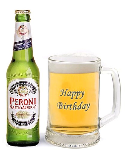 Happy Birthday Tankard with Peroni Lager Gifts for Men
