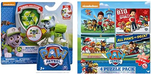 Nickelodeon Paw Patrol **ROCKY ACTION PACK PUP &amp; BADGE AND PAW PATROL 4 PUZZLE PACK** SET