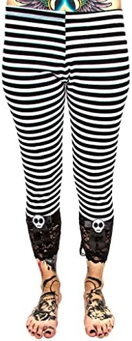 Women's Jessica Louise Skull Leggings Black/White Stripe XS