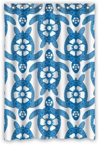 Blue Sea Turtle Hawaiian Flower Pattern 48(w) x 72(h) Custom Waterproof Shower Curtain for Bathroom