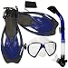 PROMATE Snorkeling Scuba Dive Dry Snorkel New Fish-Eye Mask Fins Gear Set, BU, ML/XL