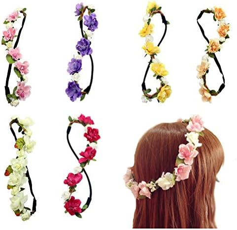 Colorlife Handmade Cherry Blossom Flower Garland Headdress Headpiece Hairpin for Wedding Photo Sandbeach with Calendar Card (Purple and White)
