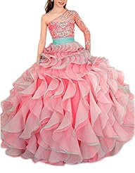 Girls  Long Sleeves One Shoulder Organza  Ball Gown Flower-Girl Dress/Pageant Dress/Wedding Dress 