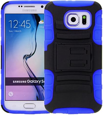 Zone Shop (TM) Samsung Galaxy S6 Titan Rugged Armor Dual Layer Blue Hard Shell Defender Case Cover Holster Pack for Samsung Galaxy S6 with Kickstand and Locking Swivel Belt Clip for Samsung Galaxy S6 by Zone Shop