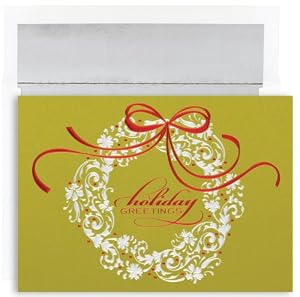 Holiday Wreath On Green Christmas Cards -