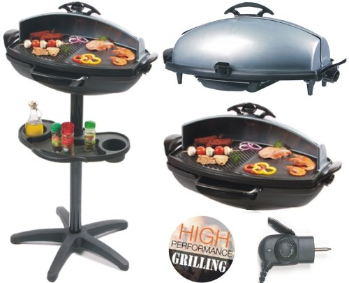 Barbecue grill électrique sur pied pour intérieur et extérieur Noir 2000 W