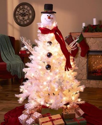 Christmas Snowman Tree Topper Head White Tree Top Black Hat Holiday Decoration