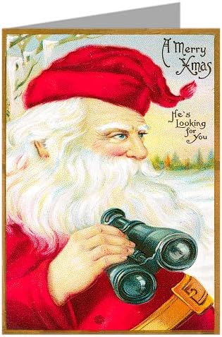 Victorian Santa Spying on Good Little Girls and Boys Vintage Christmas Holiday Greeting Cards Boxed Set