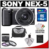 Sony Alpha NEX-5 Digital Camera Body & E 16mm f/2.8 Compact Interchangeable Lens (Black) with 16GB Card + Battery + Case + Accessory Kit