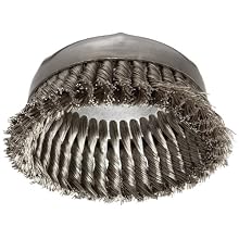 Weiler Wire Cup Brush, Threaded Hole, Stainless Steel 302, Partial Twist Knotted, 6" Diameter, 0.023" Wire Diameter, 5/8"-11 Arbor, 1-3/8" Bristle Length, 6600 rpm (Pack of 1)