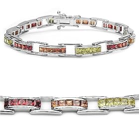 6.60 Carat Genuine Red, Yellow and Orange Sapphire Sterling Silver Bracelet by