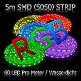 LED Strip Leiste SMD (5050) 5 Meter 300 LEDs 60Led/m RGB Wasserdicht + Fernbedienung + Box Wechselfarben Mix Farben / Led Lichterkette Strips Band Leuchte Light Streifen Lichtleiste Lichtstreifen Lichtband