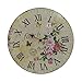 HIPPIH Silent Round Wall Clocks (12 Inches) Living Room Decorative Vintage/Country/French Style Wooden Clock(Round Flower)