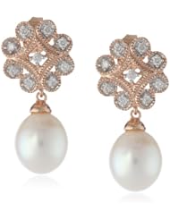 10k Rose Gold Cultured Freshwater Cultured Pearl and Diamond Earrings (0.2 cttw, GH Color, I2-I3 Clarity)