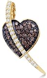 10K Yellow Gold Heart Channel Set Round White and Chocolate Brown Diamond Pendant - (.53 cttw)