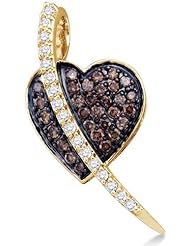 10K White Gold Heart Channel Set Round White and Chocolate Brown Diamond Pendant - (.53 cttw)