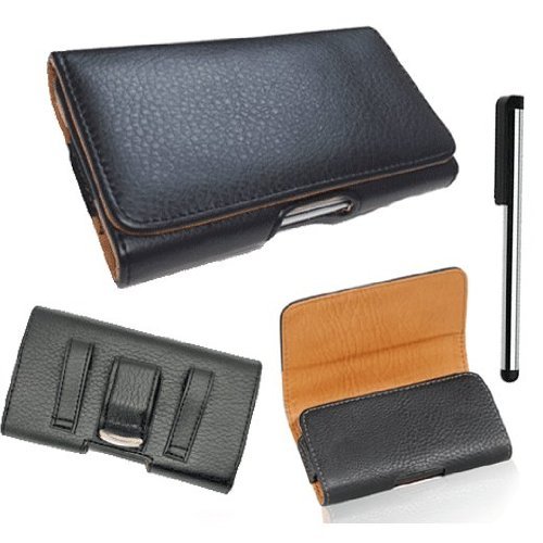 For HTC ONE M8 Horizontal Black Leather Sleeve Carry Case Belt Clip Holster ZW Pouch (FOR BARE PHONE ONLY) + AIS cell phone Microfiber Cleaning Cloth (By All_instore)