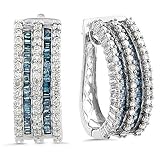 10K White Gold 2.00 Carat White and Treated Blue Diamond Earrings