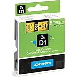 DYMO Standard D1 Self-Adhesive Polyester Tape for Label Makers, 1/2-inch, Black print on Yellow, 23-foot Cartridge (45018)
